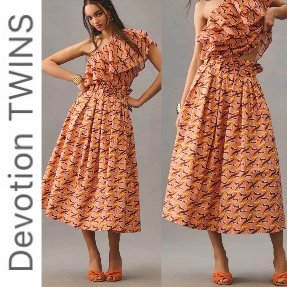 NWT Anthro x Devotion Twins Kotronas Vibrant Floral Polished Cotton Midi Skirt S - Picture 1 of 14